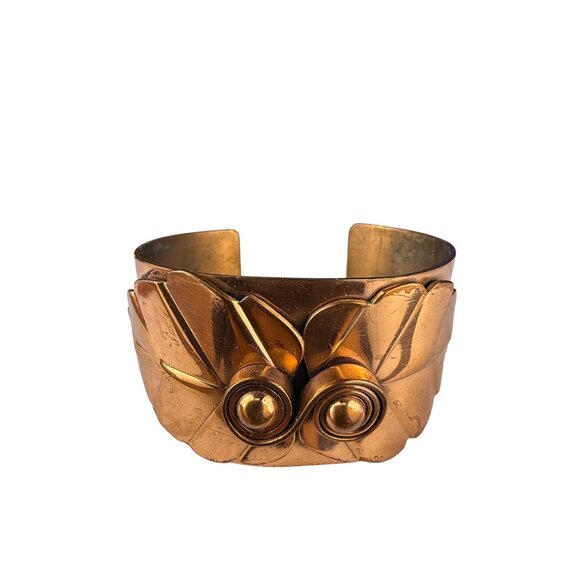 Vintage Rebaje Copper Cuff Bracelet Wide Ornate Floral Modernist Art Deco Design - Picture 1 of 5